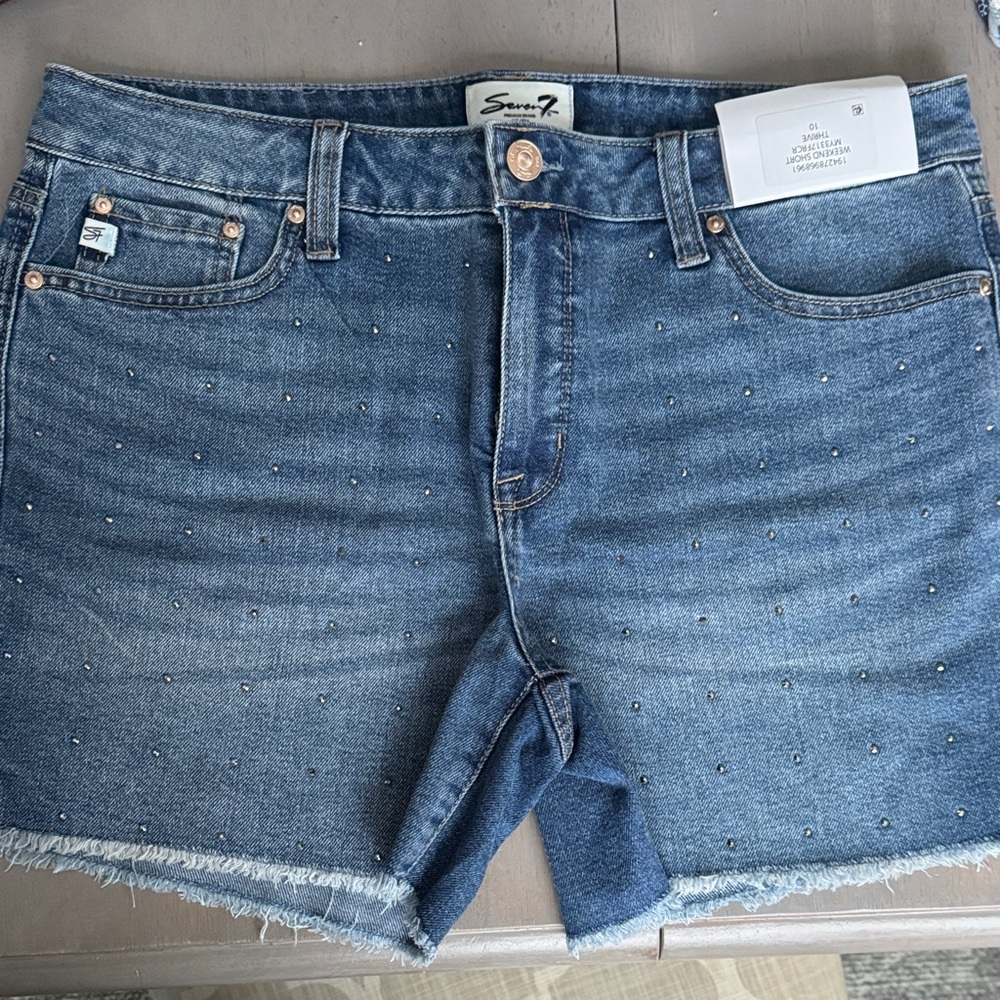 Seven7 Denim Shorts - 7 For All Mankind Blue Studded Jean Shorts - Size 10